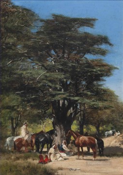 Resting under a tree Victor Huguet Orientalist Oil Paintings